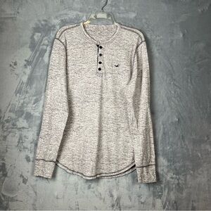 Hollister Gray Marled Henley Shirt Men’s Sz Medium Long Sleeve Y2K Cotton Blend